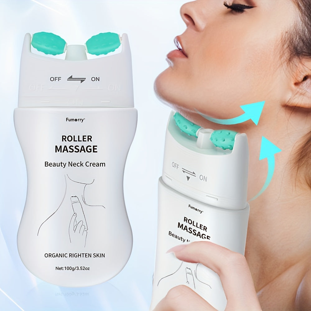Firming Neck Massage Cream with Roller for Women - White